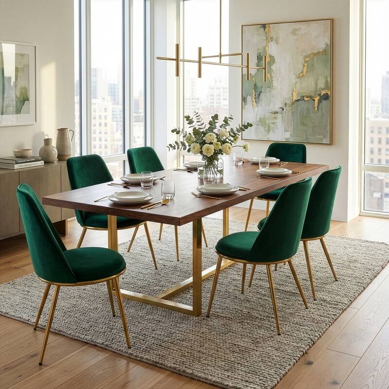 Anzu Glam Green Velvet Dining Chairs with Goldtone Legs (Set of 2)