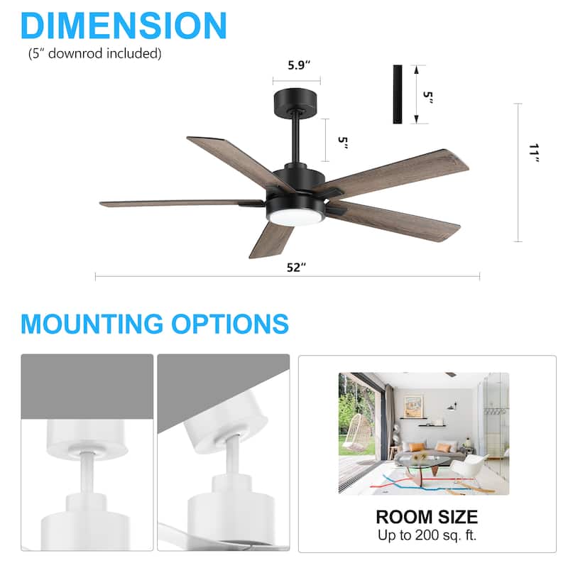 52 inch 5 Blade LED Ceiling Fan with Remote and Light Kit