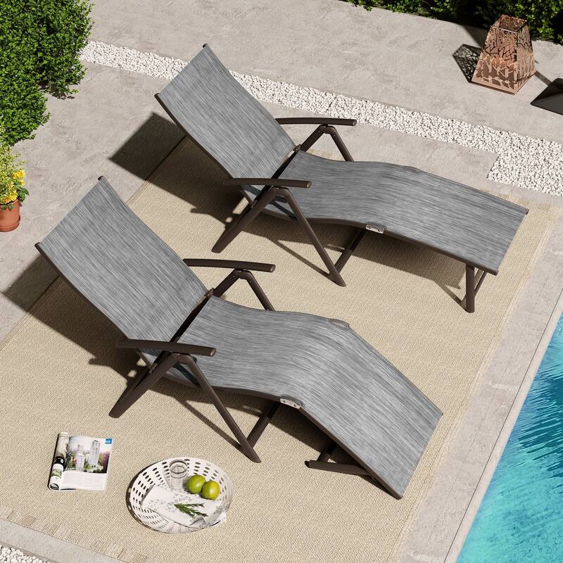 VredHom Outdoor Portable Folding Chaise Lounge Chairs (Set of 2) - 70" L x 20" W x 14" H