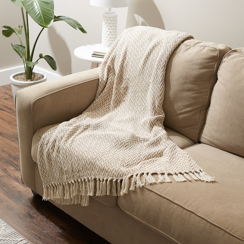 Stone Handloom Chevron Throw