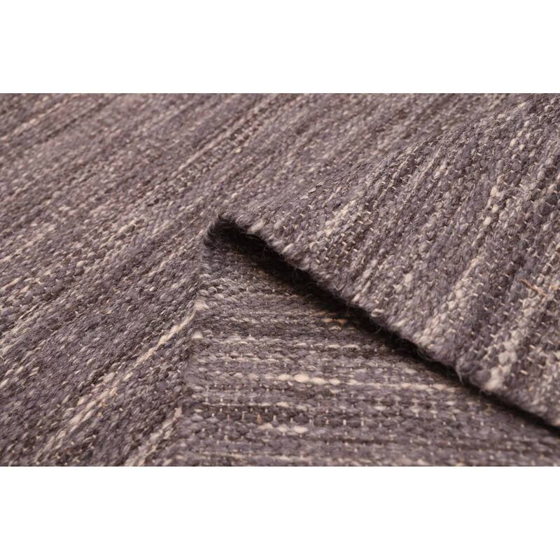 ECARPETGALLERY Flat-Weave Nevada Dark Grey Wool Kilim - 7'8 x 10'3
