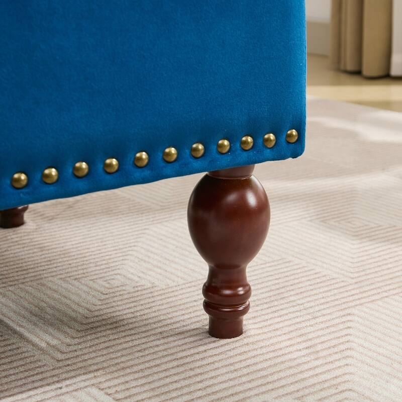 Velvet Chaise Lounge with a Storage Function, Tufted Cushions & Nailheads