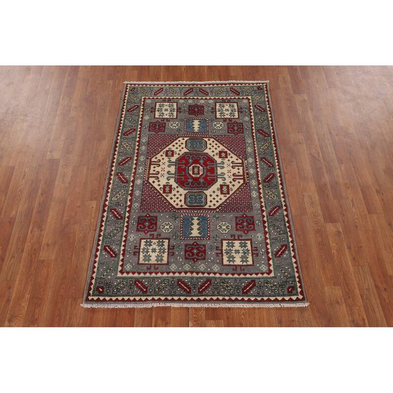Geometric Kazak Accent Rug Handmade Bedroom Wool Carpet - 3'6" x 5'2"
