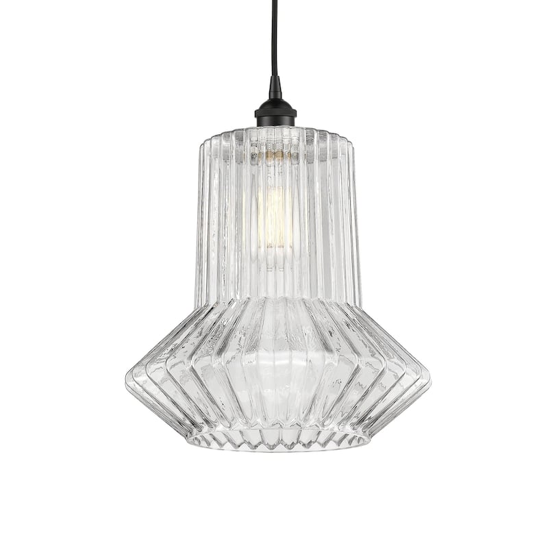 Innovations Lighting 616-1P-16-12 Springwater Pendant Springwater 12" - Matte Black / Clear Spiral Fluted