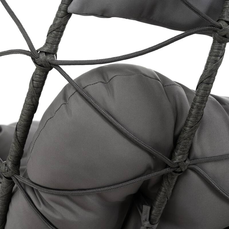 Steel Frame 2-Person Egg Chair with Stand and Outdoor Wicker Hanging Swing for Patio/Balcony