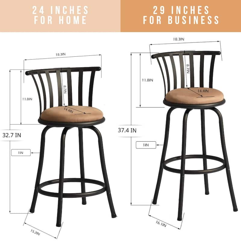 Homylin Set of 2 Swivel BarStools 24" or 29'' Metal Frame with Footrest,Mid-Century Modern,Suitable for Kitchen,Home,Bar,Brown