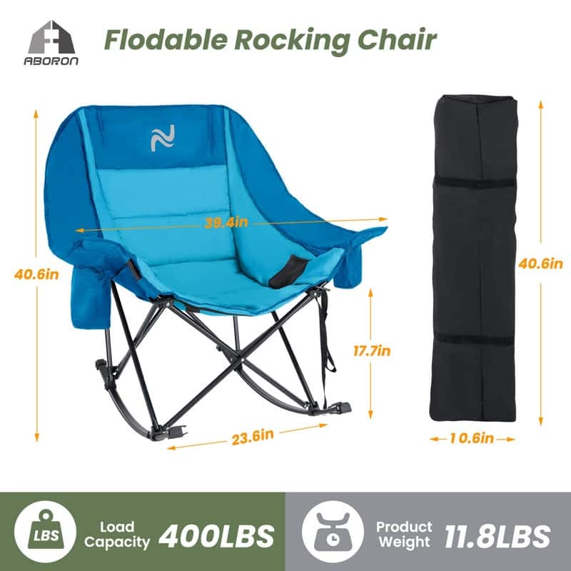 Oversized Rocking Camping Chair for Adults, Cup Holder, Carry Bag