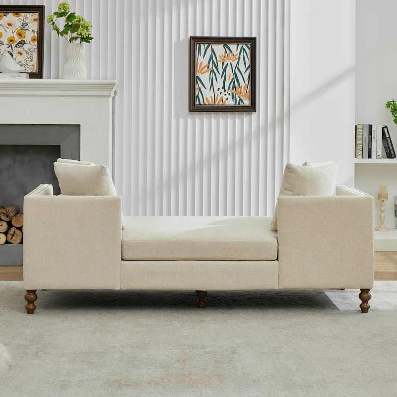 75.2"W Upholstered Chaise Lounge with Nailheads,Sleeper Sofa Couch With 4 Throw Pillows&2 Bolsters,Daybed with Rubberwood Legs