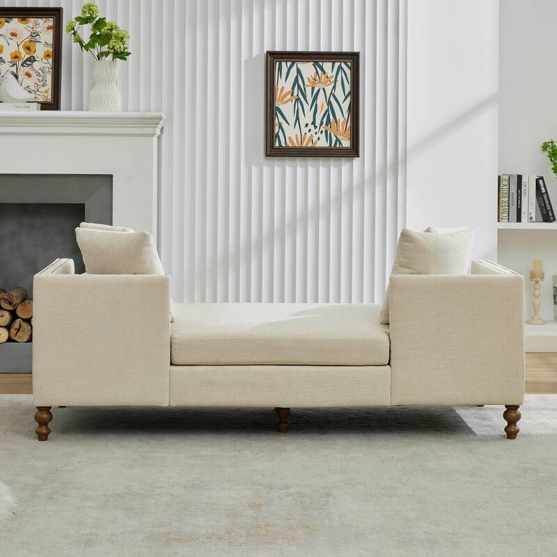 75.2"Wide Upholstered Chaise Lounge with Nailheads, Sleeper Sofa Couch With 4 Throw Pillows & 2 Bolsters, Rubberwood Legs