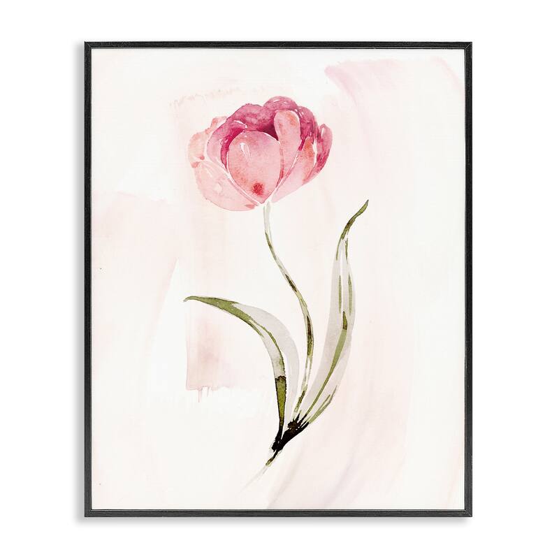 Stupell Pink Blossom with Leaves Framed Giclee Art Design By Kristen Brockmon - 11 x 14 - Black