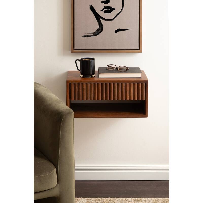 Kate and Laurel Reid Floating Wood Side Table with Open Storage