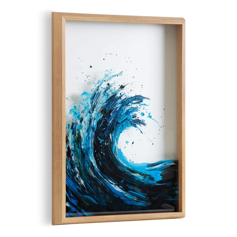 Kate and Laurel Blake Waves Framed Printed Glass Art - 18x24 - Plastic - Natural