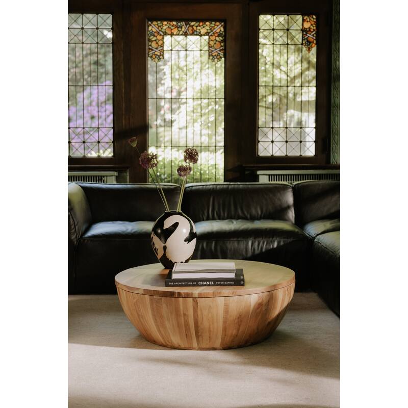 NADAAL STUDIOS Lenora Coffee Table, Round Solid Acacia Wood with Swivel Top and Storage, Natural Finish