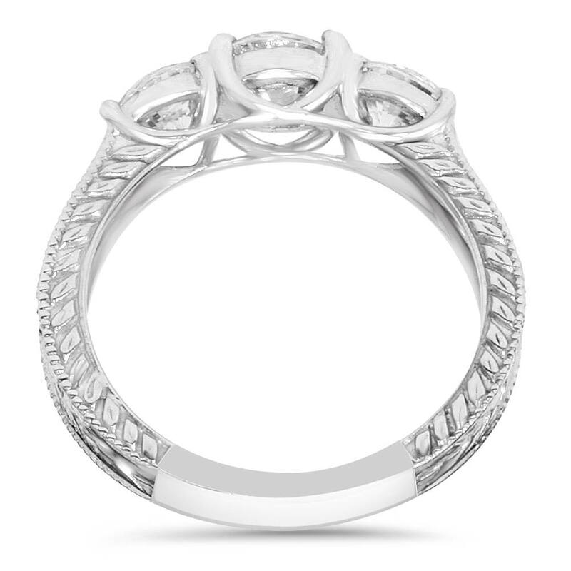 1 3/4ct Diamond Vintage 3-Stone Engagement Ring White Gold Antique