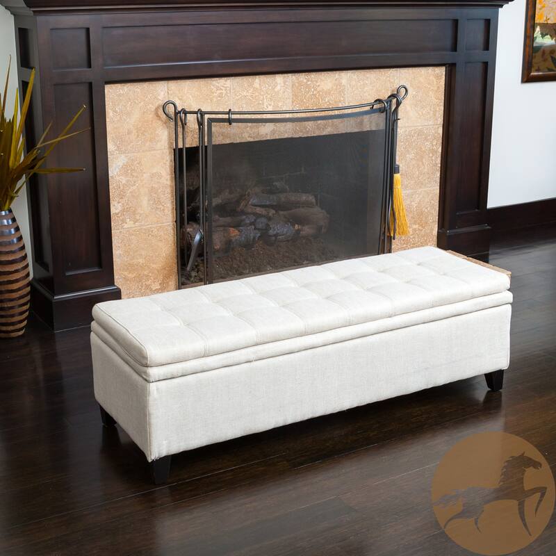 Roomfitters Upholstered Storage Ottoman, Modern Bench with Lift-Top Lid for Entryway, Living Room, Beige - Natural