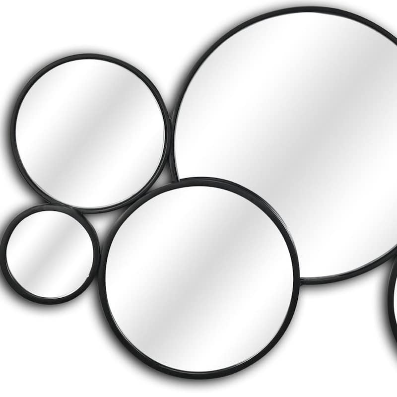 HomeRoots Set Of Eight Black Metal Round Cojoined Accent Mirrors - 36.00 in. x 19.00 in. x 1.75 in.
