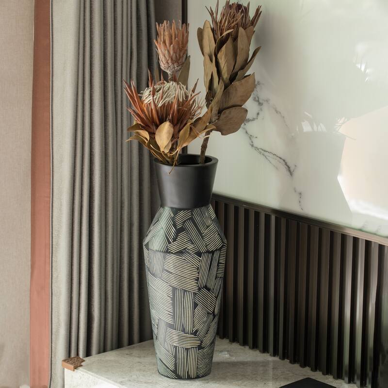 Trumpet Classic Style Straight Designed Table Vase for Entryway Dining or Living Room, Ceramic Black