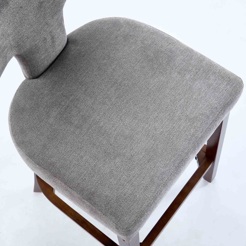 Counter Height Bar Stools Set of 2, Linen Upholstered Accent Chairs, Curved Backrest with Nailhead Trim and Splayed Legs