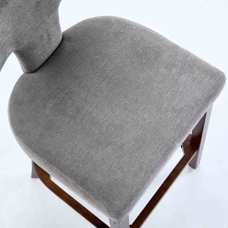 Mid Century Modern Upholstered Bar Chairs Set of 2, Accent Bar Stools with T-Shaped Backrest & Nailhead Trim