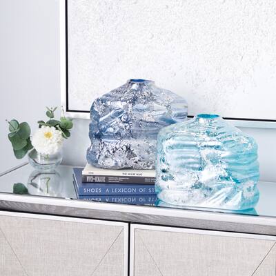 The Novogratz Blue Glass Handmade Blown Vase (Set of 2) - 10 x 5 x 8