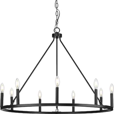 Gilliam Collection Nine-Light Matte Black New Traditional Chandelier - 35.5 in x 35.5 in x 26.5 in
