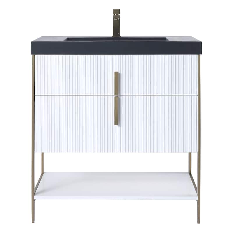 Fine Fixtures Serenity Modern Bathroom Vanity with Black Gel Acrylic Top