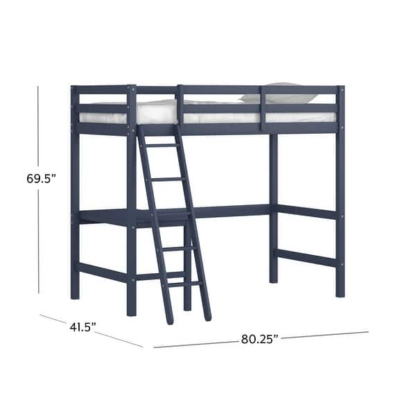 dimension image slide 5 of 6, Hillsdale Caspian Wood Twin Loft Bed with Desk