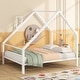 preview thumbnail 13 of 18, Full Size Metal House Platform Bed with Roof and Chimney