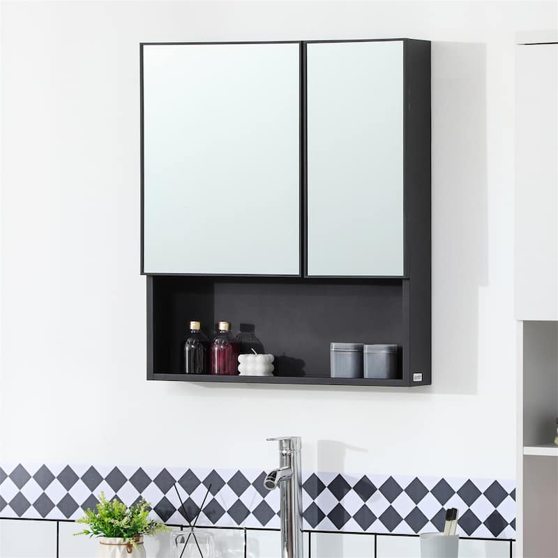 Wall Mounted Mirror Cabinet with Double Doors and Storage Shelves