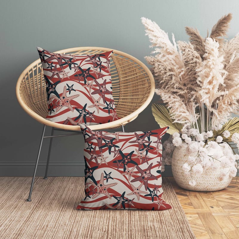 Starfish Sway Faux Suede Reversible Throw Pillow Silver and Red
