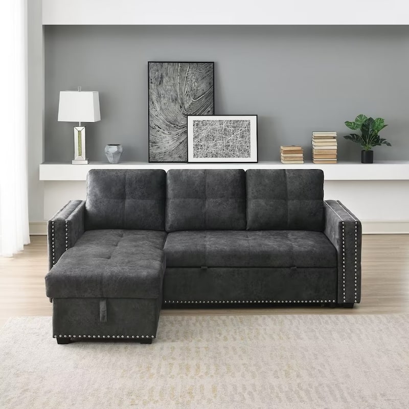 Modern Reversible L-shaped Sleeper Sectional Sofa Bed with Storage Chaise