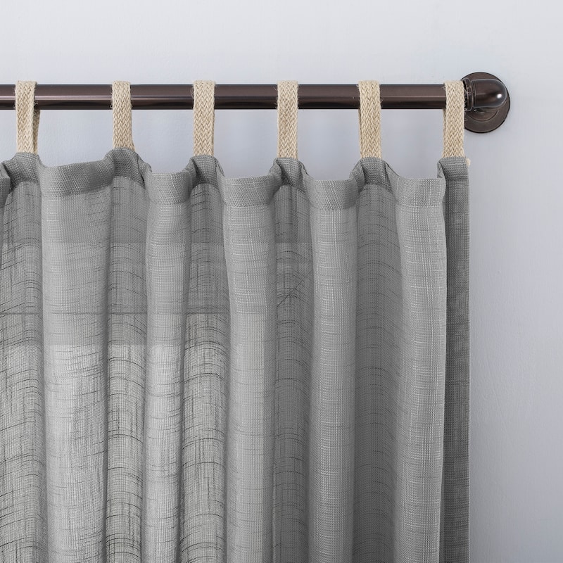No. 918 Ceri Linen Texture Jute Tabs Semi-Sheer Tab Top Curtain Panel, Single Panel