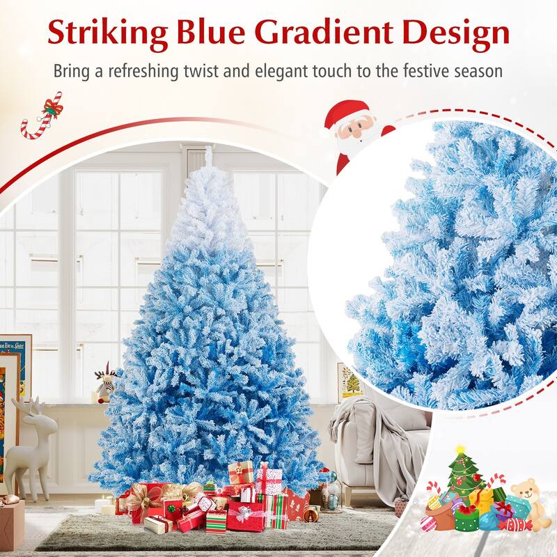 Gymax Artificial Christmas Tree Hinged Snow Flocked Xmas Tree w/ Lush