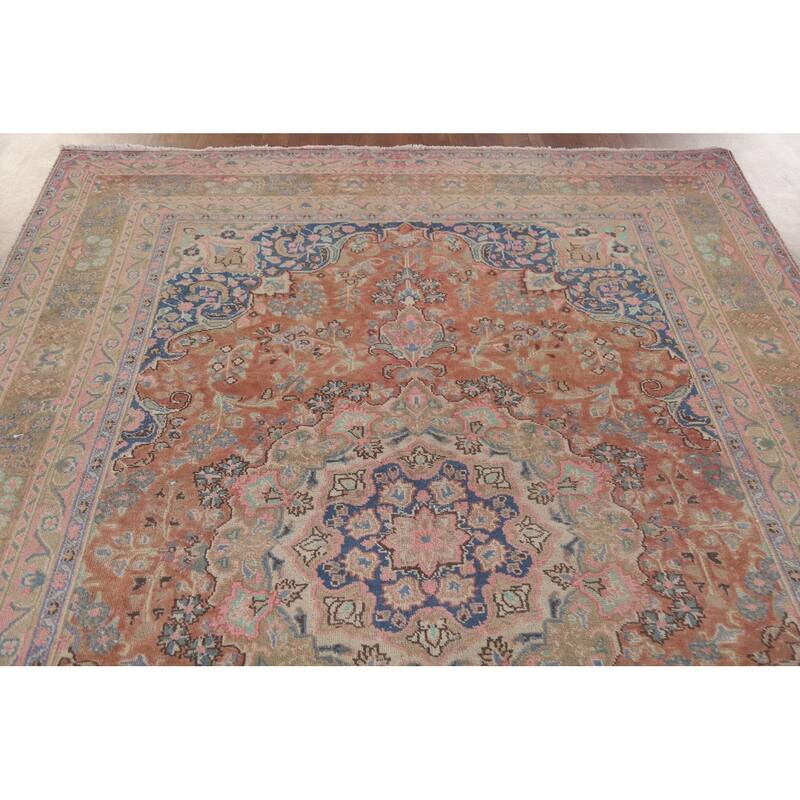 Hand Knotted Oriental 100% Wool Carpet Traditional Floral Oranges & Rust Mashad Area Rug - 9' 5'' X 6' 5''