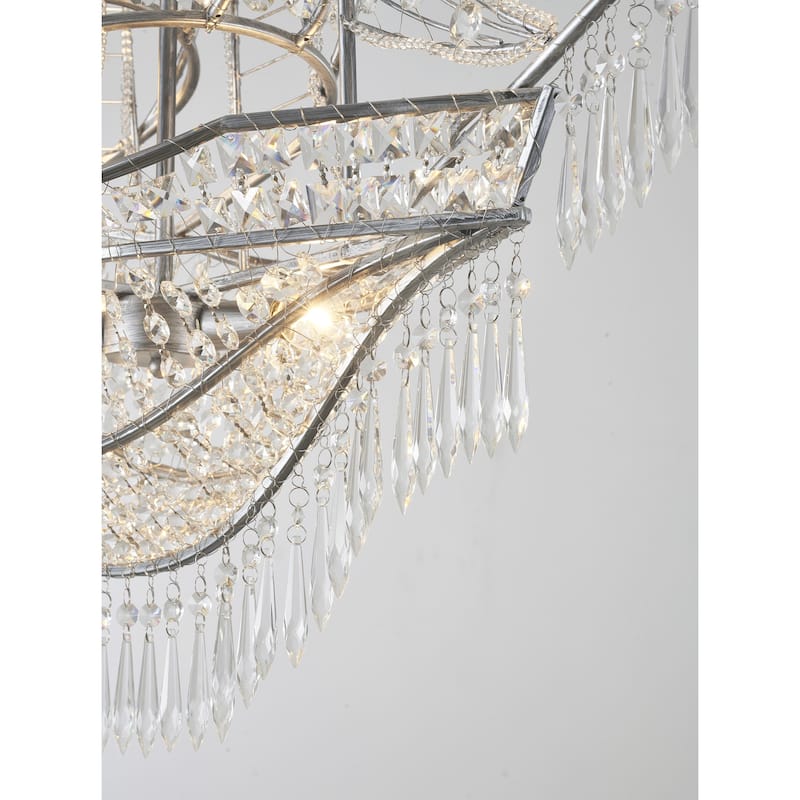 4-Light Antique Silver Sail Boat Chandelier With Clear Crystal Accents