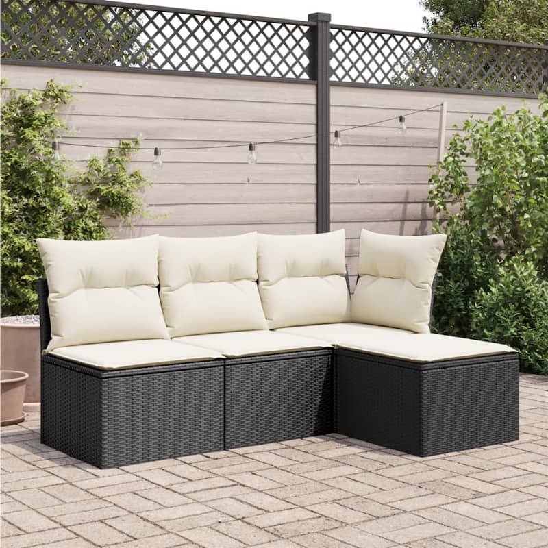 vidaXL Patio Stool with Cushion Ottoman Outdoor Seating Cube Seat Poly Rattan - 21.7 x 21.7 x 14.6