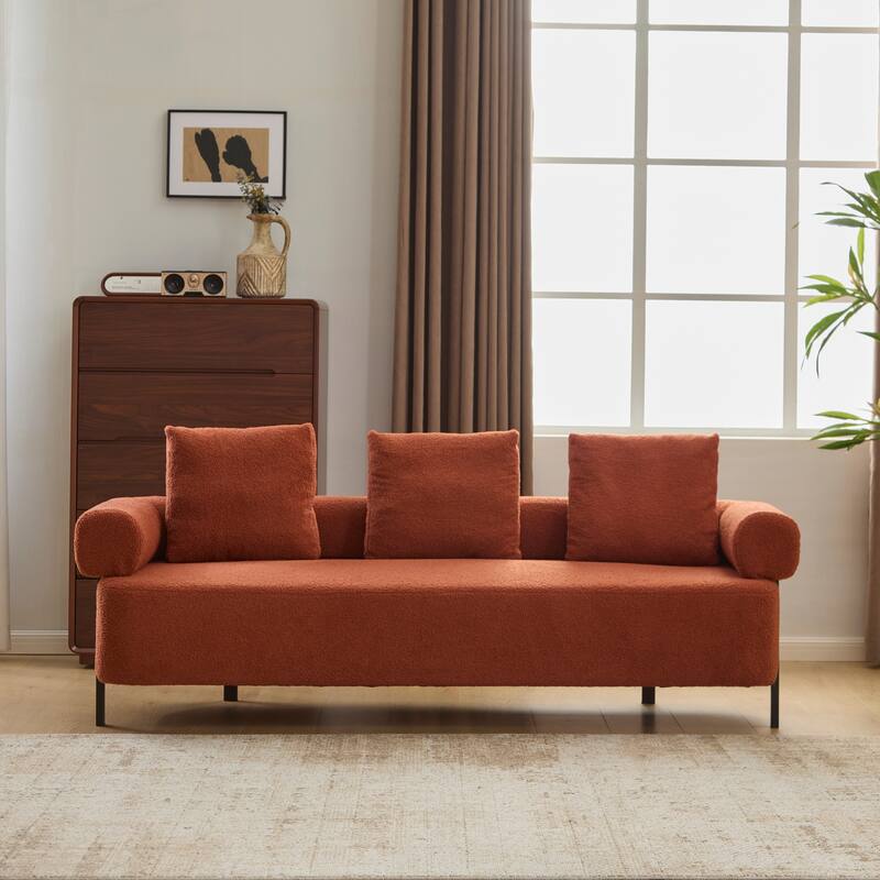 78" Modern 3-Seater Sofa Couch, Upholstered Sofa with Rolled Armrests & 3 Plush Pillows, Comfy Couch for Living Room, Bedroom