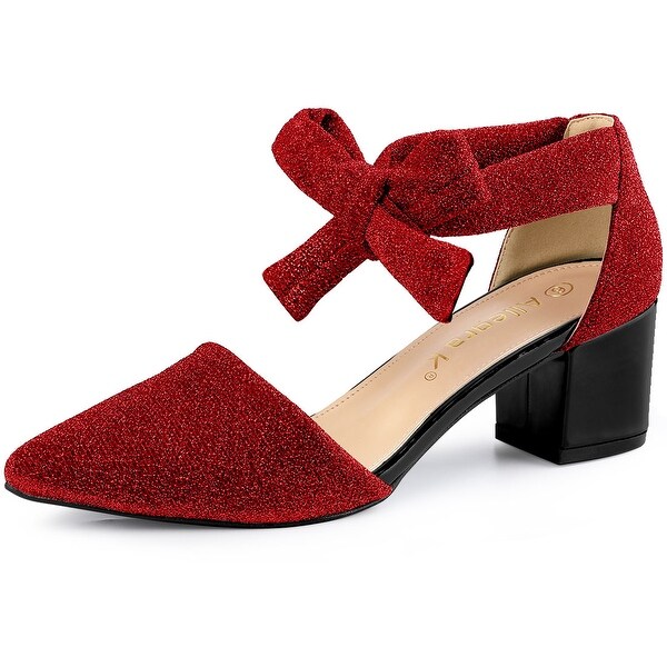 red glitter block heels