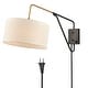 preview thumbnail 1 of 5, Hierro Mid-Century Fabric Hardwired & Plug-in Wall Light Swing Arm Wall Lamp, 1-Light Black & Brass