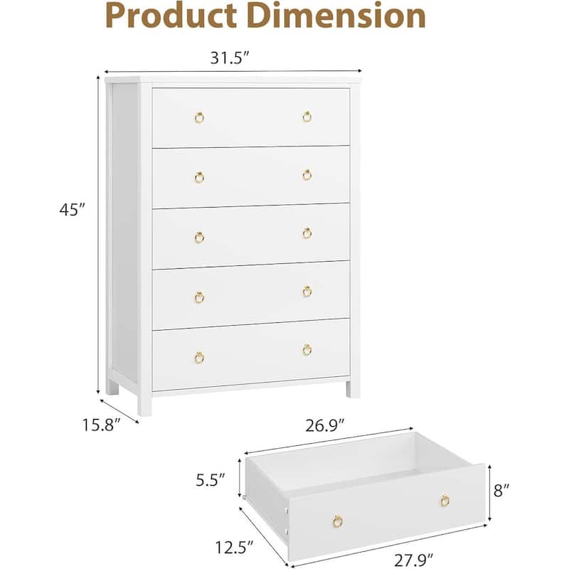 Rattan Dresser Storage Cabinet for Bedroom Living Room, White