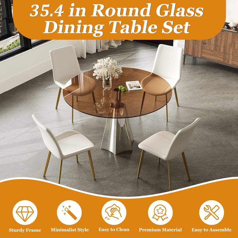 5-Piece 35 Inch Round Dining Sets for Small Space