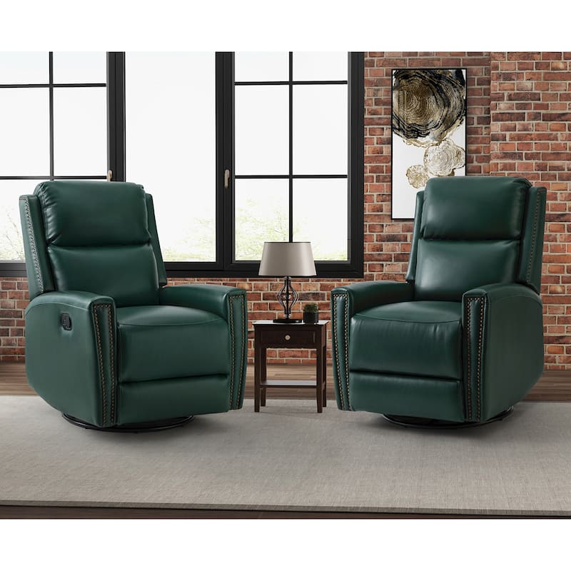 Fiacro 30.31"Wide Modern Genuine Leather Wingback Swivel Rocker Recliner with Nailhead Trims, Set of 2