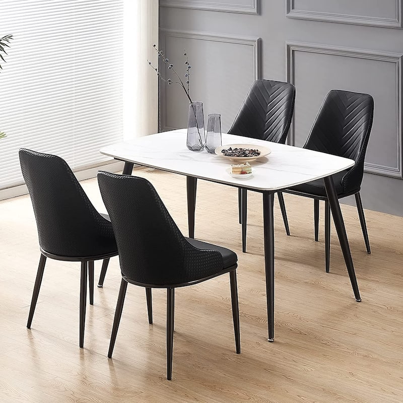 Faux Leather Upholstered Dining Chairs with Woven Back, Set of 2 - 18.11"W x 21.26"D x 36.61"H - Set of 4 - Black