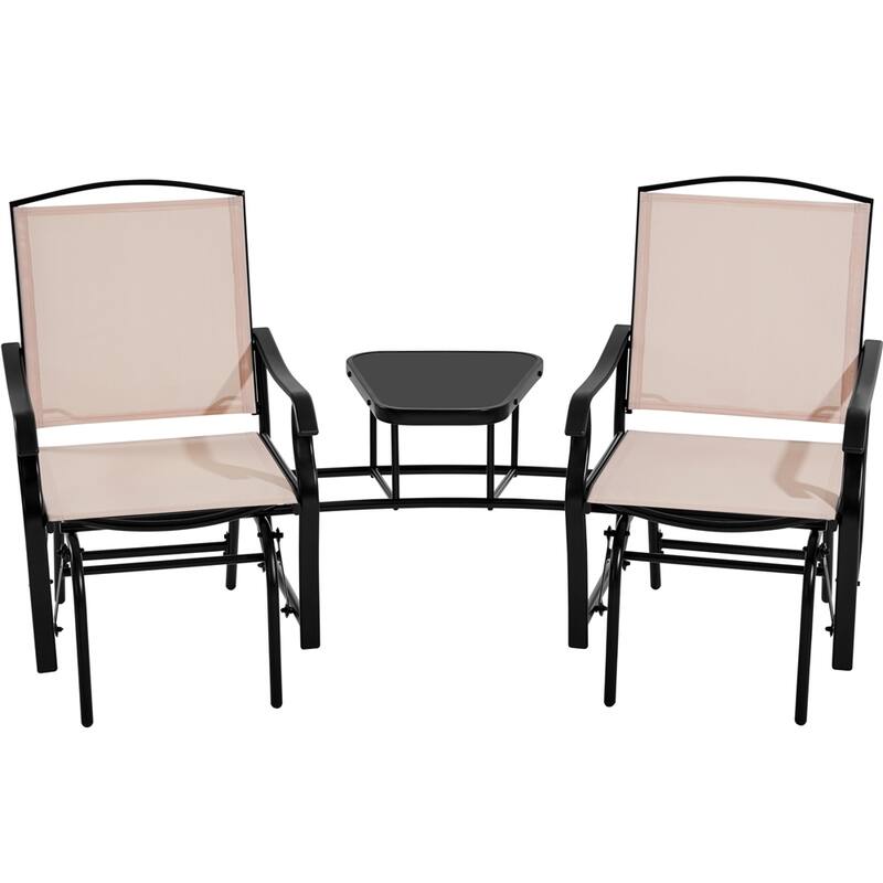 Yaheetech 2-Person Patio Glider with Table Swing Glider Chair - Beige