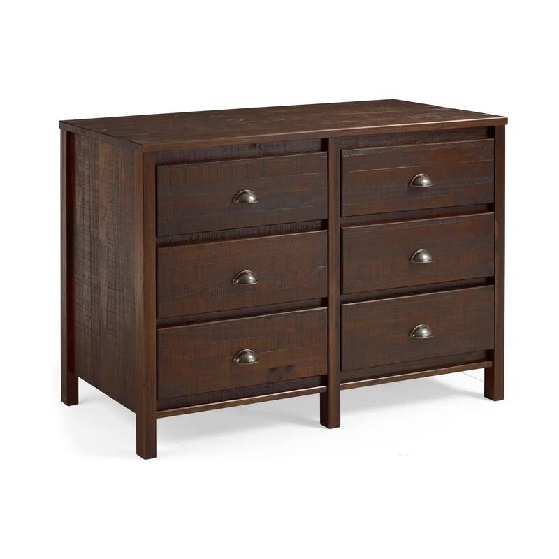 6 Drawer Dresser Bedroom Storage - Solid Wood Chest of Drawers, Walnut Finish, Anti-Tip Design