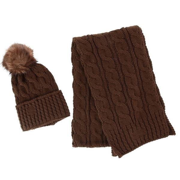 CTM/® Mens Ribbed Knit Cuff Cap with Sherpa Lining and Matching Scarf Set