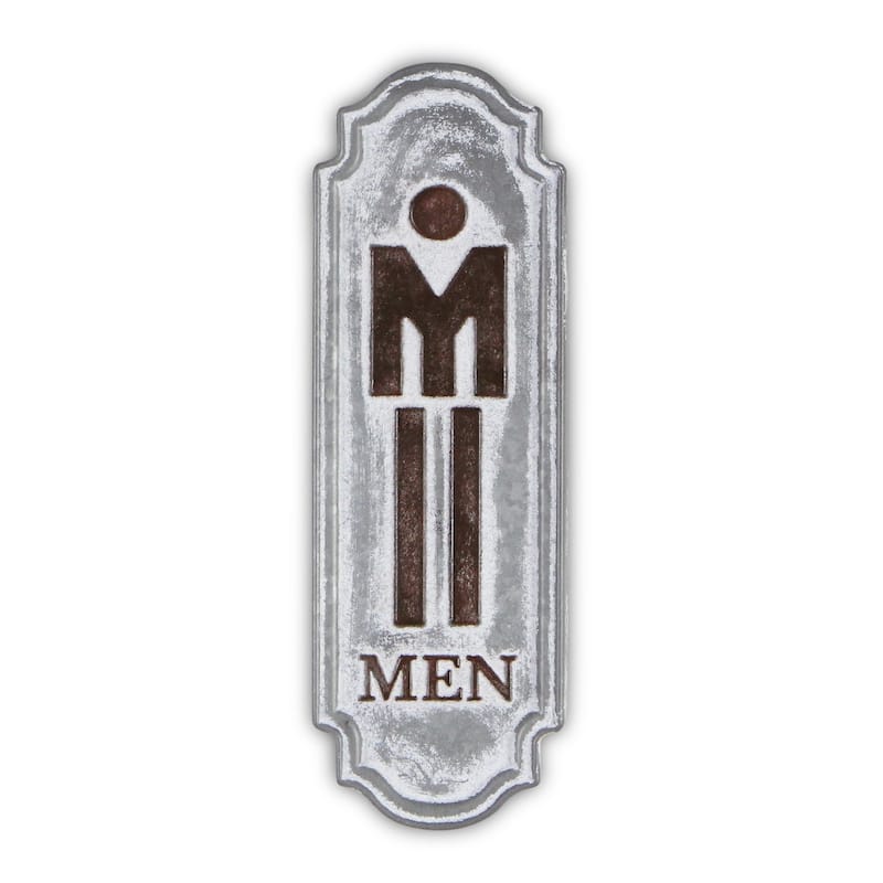 HomeRoots 12" X 4" Gray and Brown Handcrafted Mens Room Metal Wall Decor