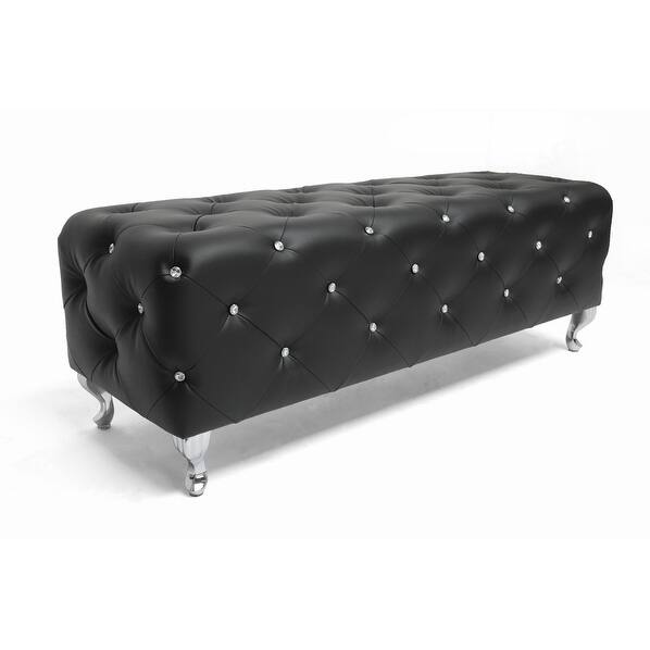 Shop Stella Crystal Tufted Black Faux Leather Modern Bench W