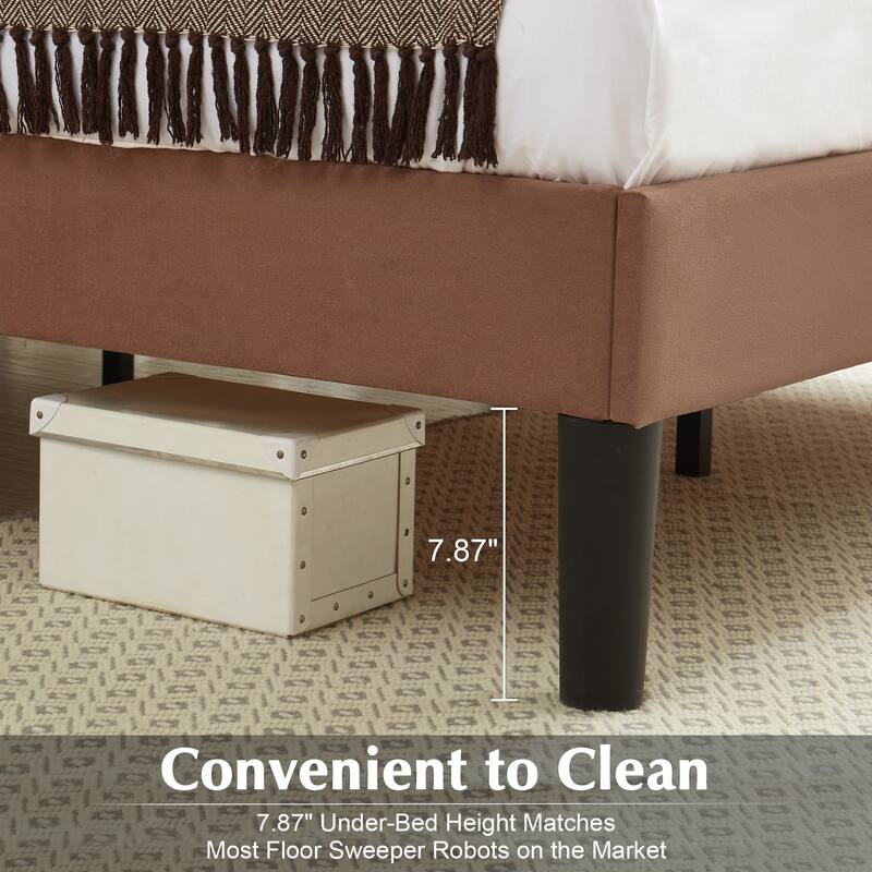 VECELO Velvet Upholstered Bed Frame with Vertical Channel Tufted Headboard, Adjustable Headboard, Wooden Slats Support