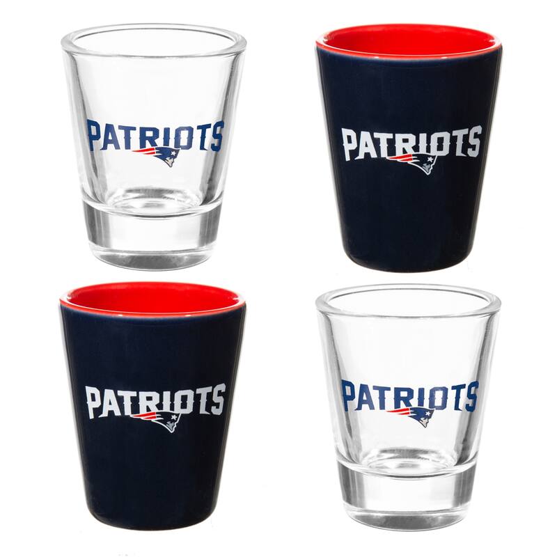 4-Piece Ceramic and Glass 2 oz. Shot Glass Set, New England Patriots